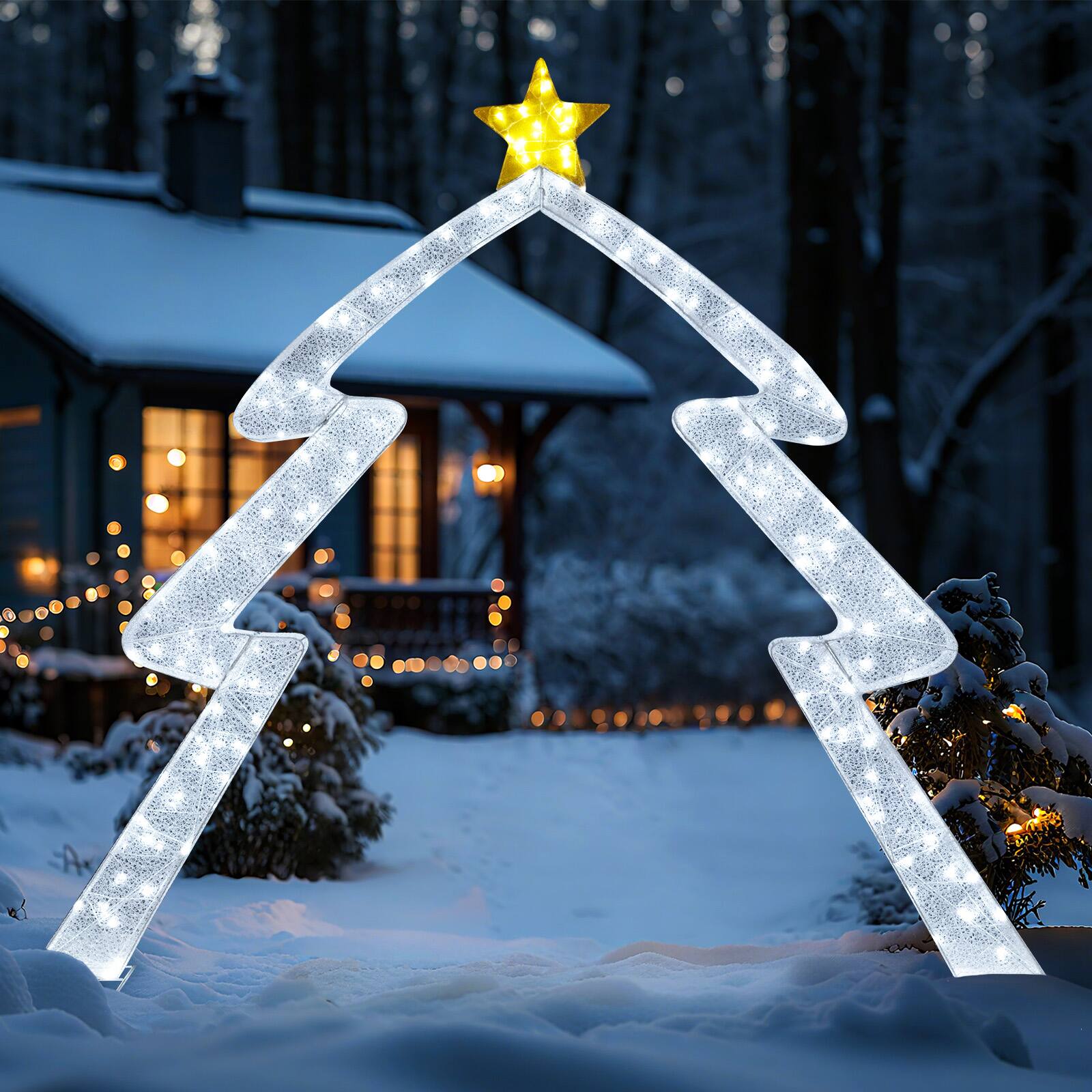 Alt View 4. Costway - Costway 8.8 FT Christmas Tree-shaped Archway with Top Star, Adjustable LED Lights,Zip Ties - White,Yellow.