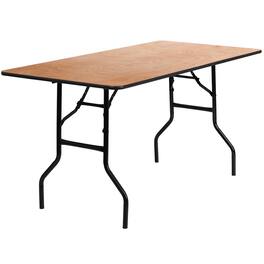 Emma + Oliver - 5-Foot Rectangular Wood Folding Banquet Table with Clear Coated Finished Top - Natural