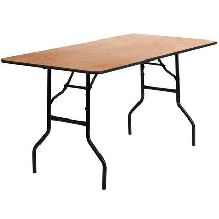 Front. Emma + Oliver - 5-Foot Rectangular Wood Folding Banquet Table with Clear Coated Finished Top - Natural.