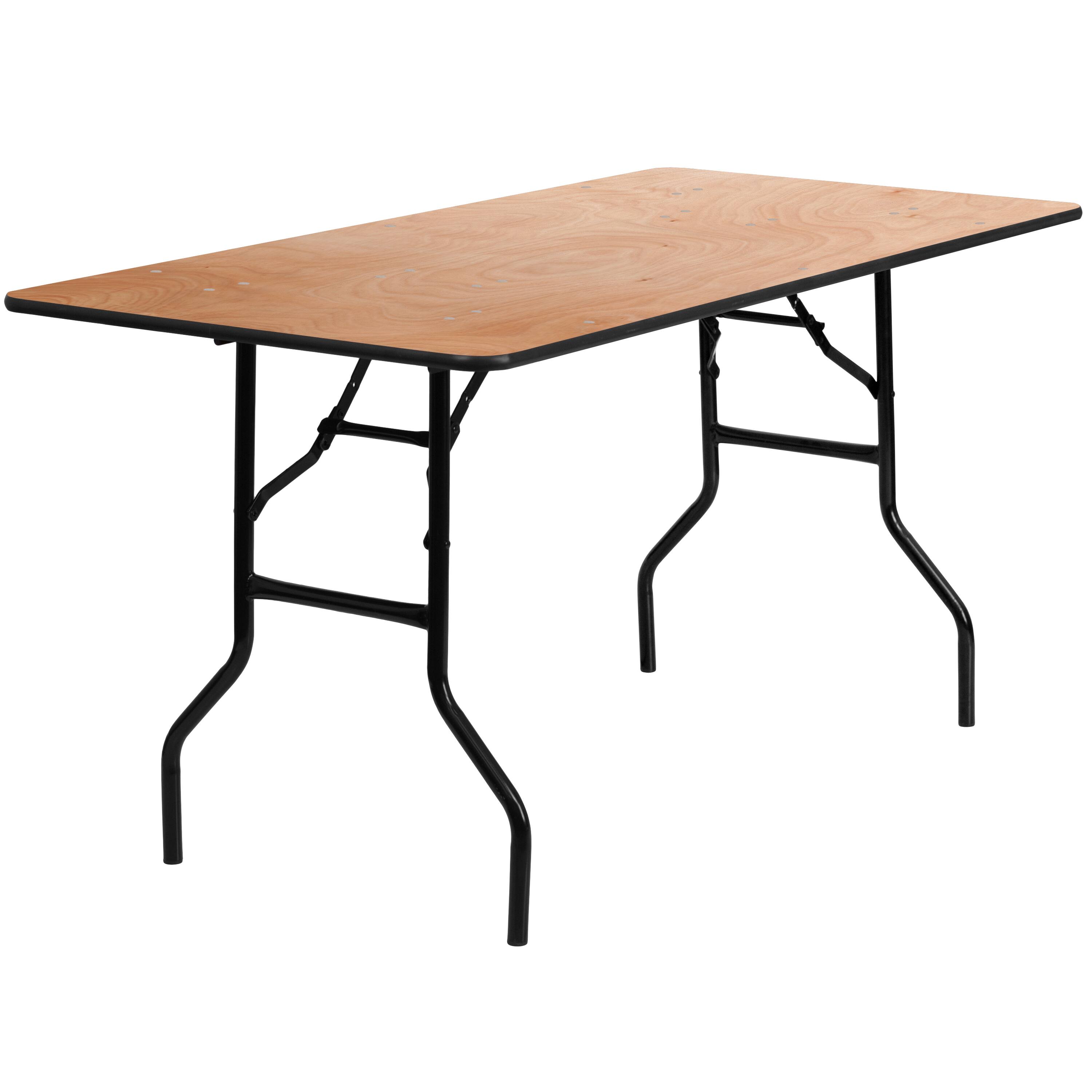 Front. Emma + Oliver - 5-Foot Rectangular Wood Folding Banquet Table with Clear Coated Finished Top - Natural.