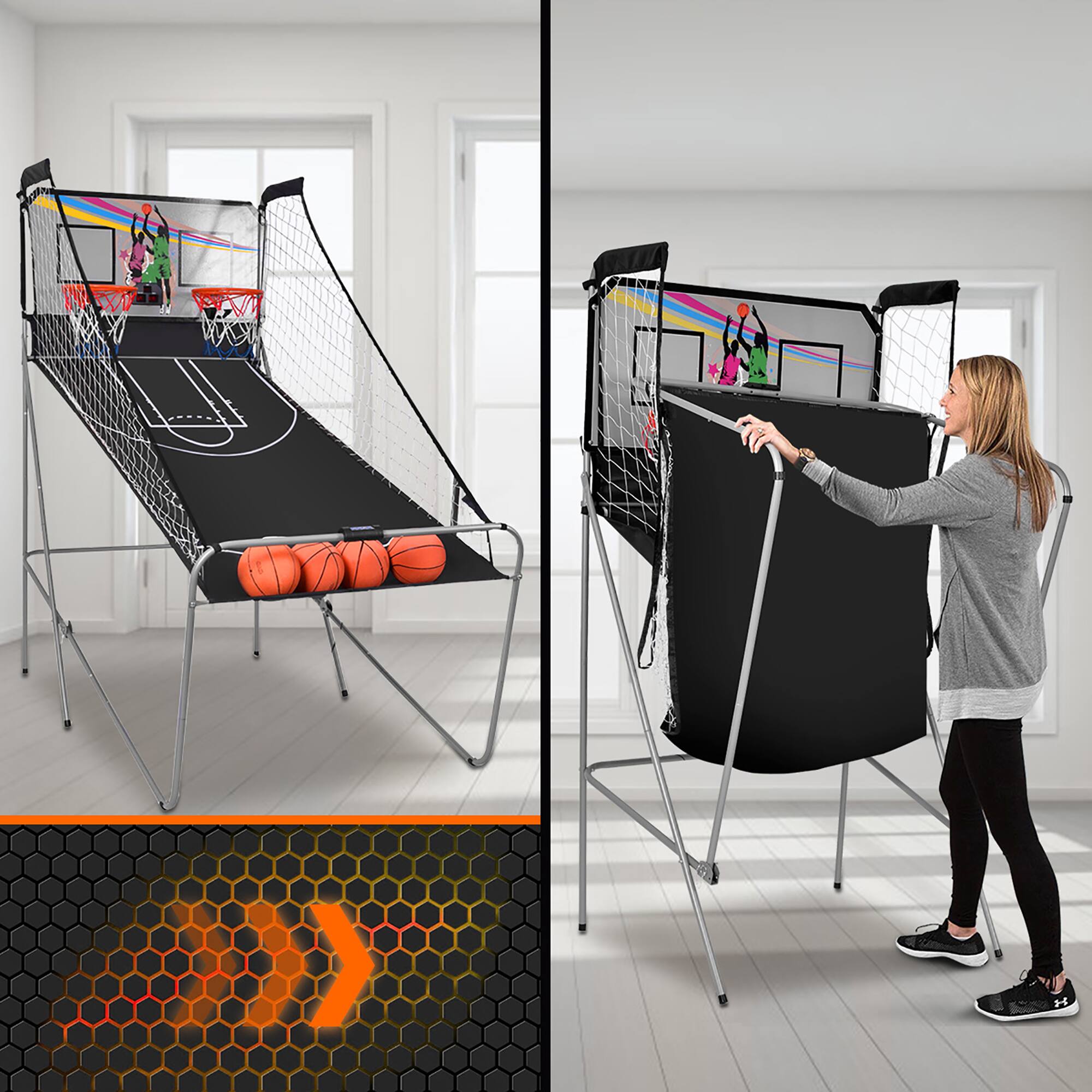 Alt View 12. Costway - Dual LED Electronic Shot Basketball Arcade Game with 8 Game Modes 4 Balls Foldable - Gray.