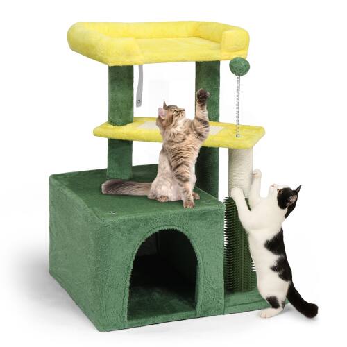 Alt View 8. Winado - 27inch Small Cat Tower with Scratching Post, Ball, Cat Condo, Padded Top Bed for Indoor Kittens Cats Indoor Activity - Yellow & Green.