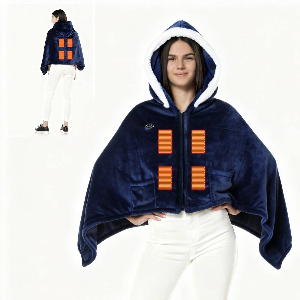 Angle. Loheer - Loheer Wearable Heated Blanket Double-Sided Flannel USB Powered - Blue.