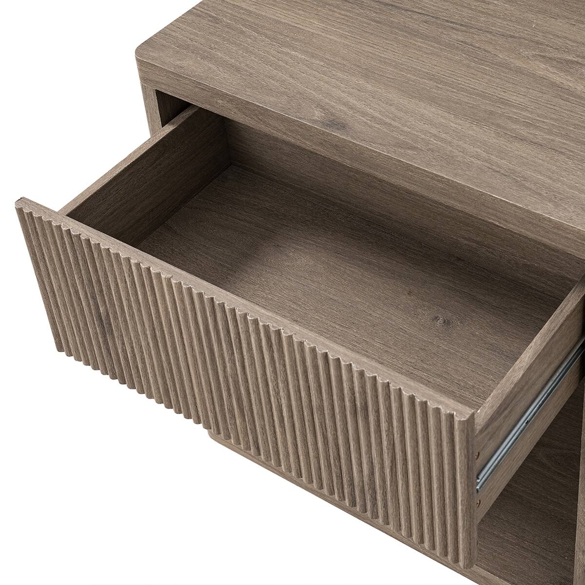 Alt View 2. Loheer - Loheer Large Nightstand with Drawer, Greige Fluted Bedside Table - Greige.