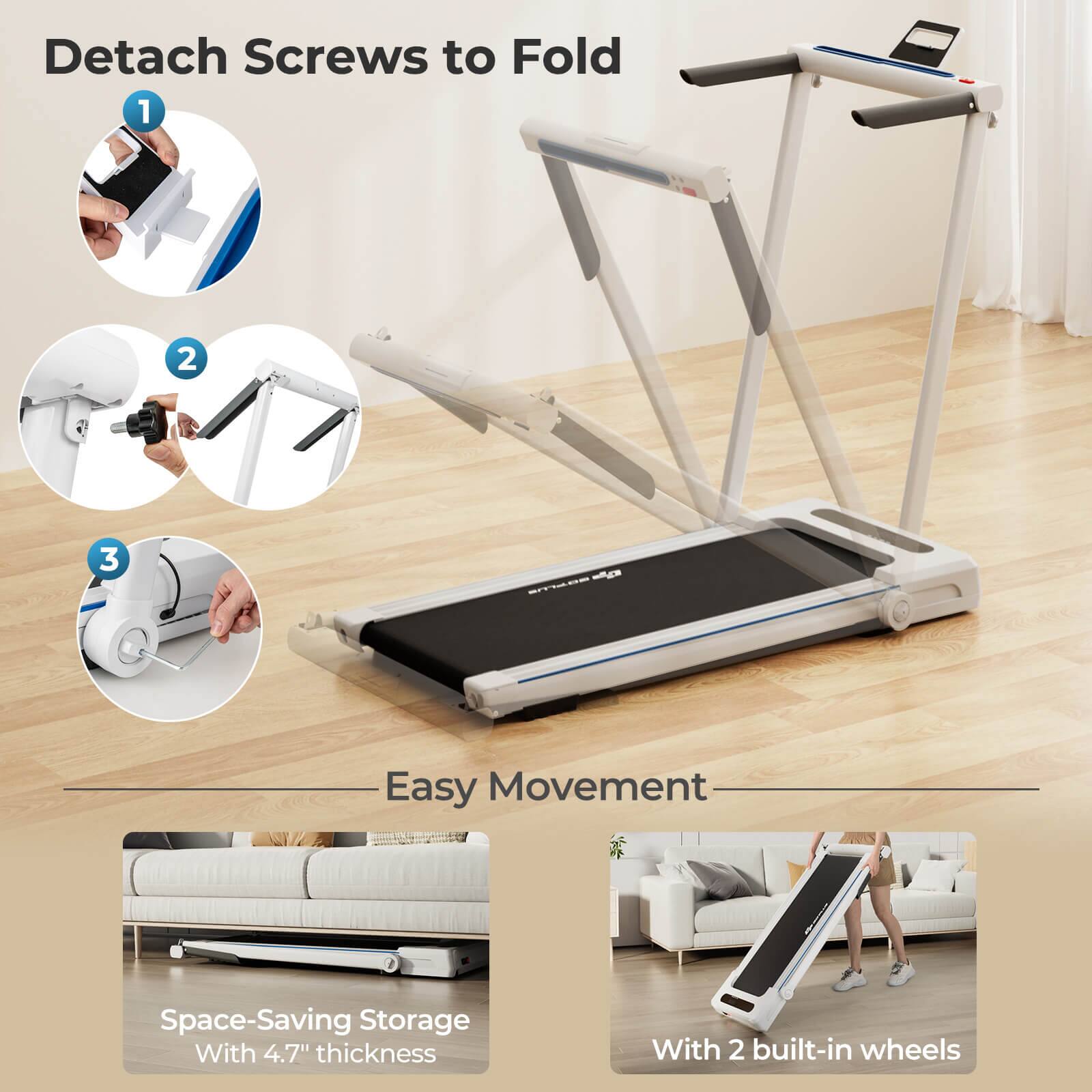Detach Screws to Fold 1 2 3 - Easy Movement - Space-Saving Storage With 4.7" thickness - With 2 built-in wheels