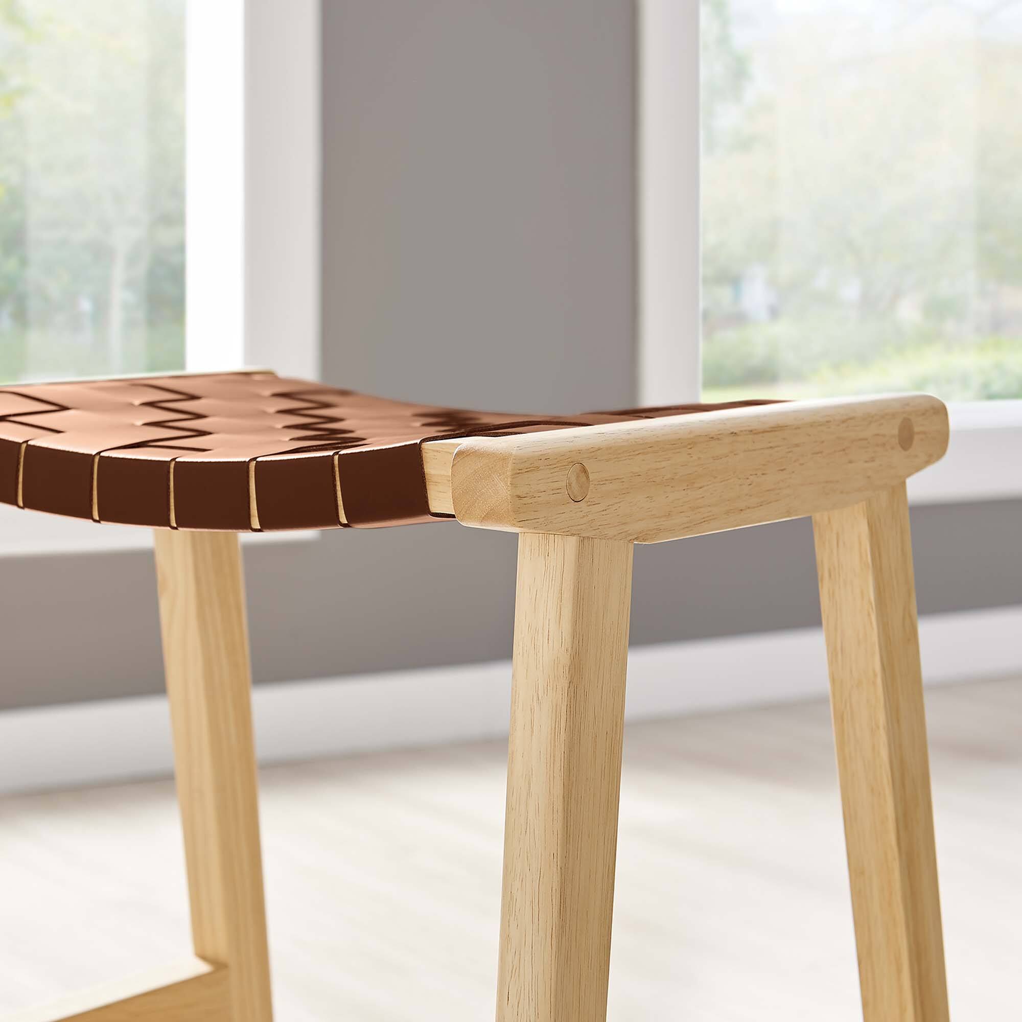 Alt View 2. Modway - Saoirse Faux Leather Wood Counter Stool Set of 2 by Modway - Natural Brown.