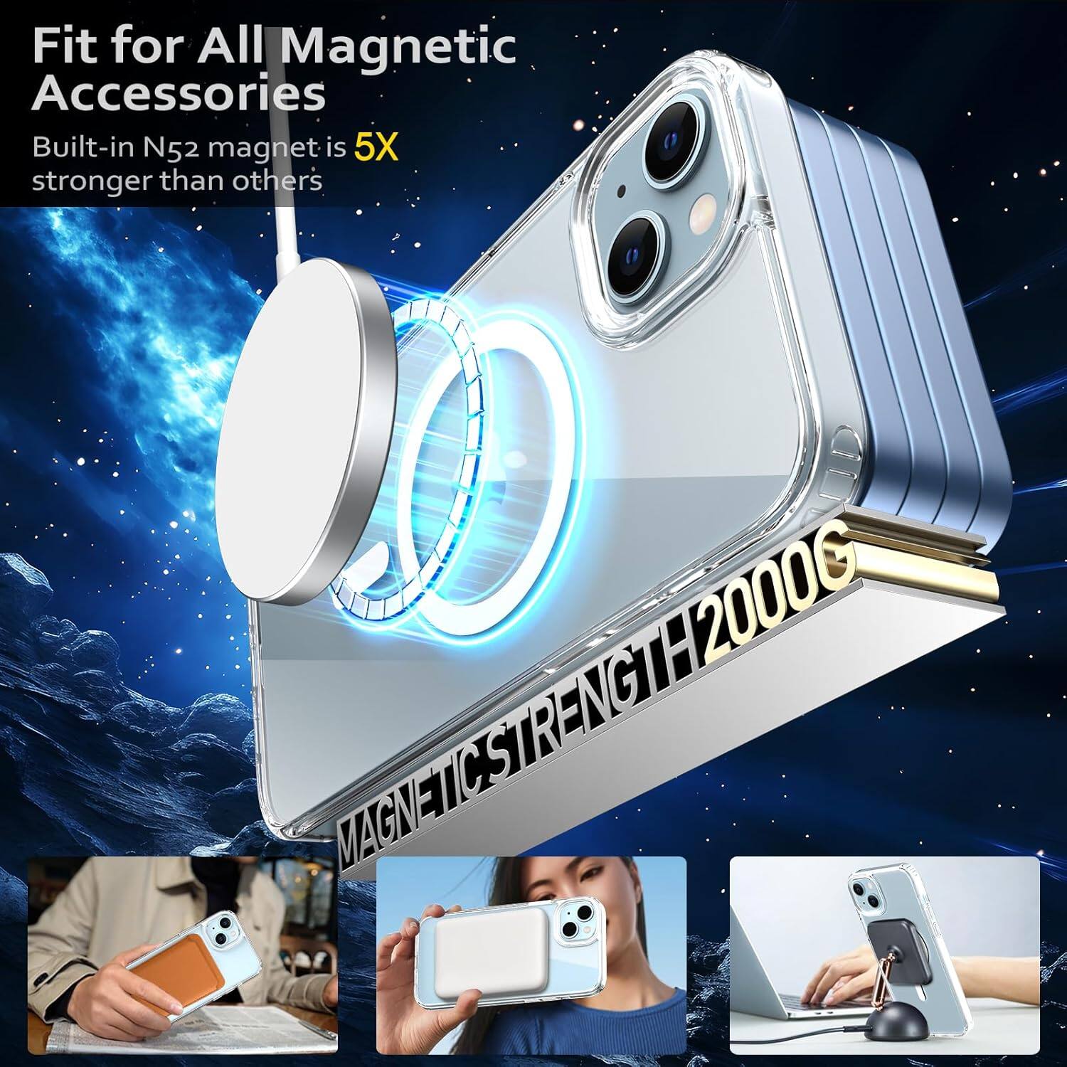 Fit for All Magnetic Accessories, Built-in N52 magnet is 5X stronger than others, MAGNETIC STRENGTH 2000G, MAGNE