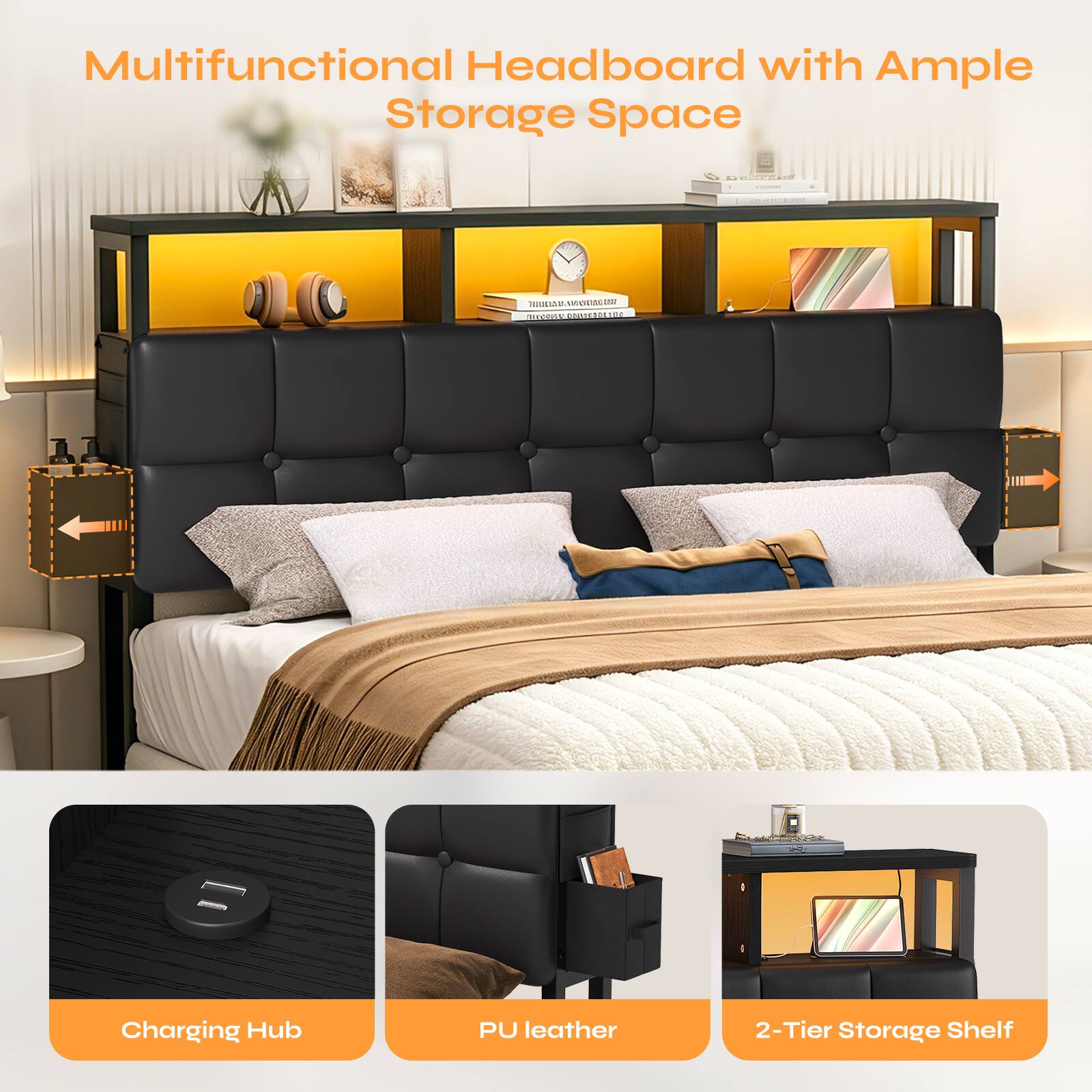 Multifunctional Headboard with Ample Storage Space - CIEO

Charging Hub
PU leather
2-Tier Storage Shelf