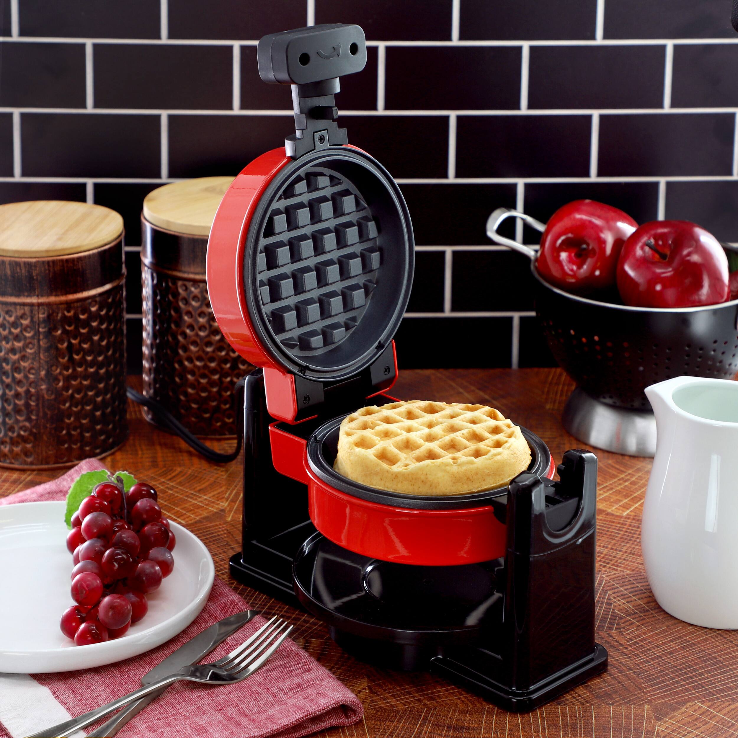 Alt View 6. MegaChef - MegaChef Non-Stick Round Electric Flip 5 Inch Belgian Waffle Maker in Red - Red.
