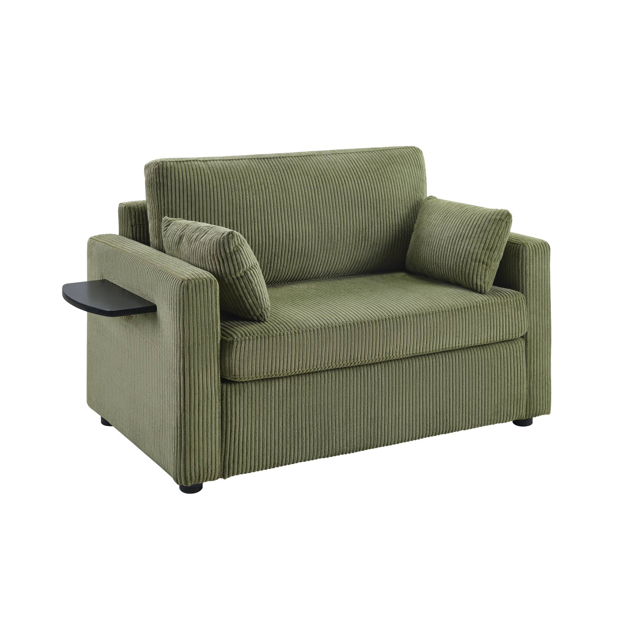 Alt View 8. Tiramisubest - Twin Size Sofa Bed Loveseat Sofa with Foldable Mattress,Side Table,Storage Pocket and USB Ports for Living Room,Green - Green.