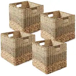 Casafield - 12 x 12-in Water Hyacinth Storage Baskets - 4 Pack - Natural, Mixed Weave