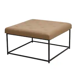 Flash Furniture - Ashton 30" Square LeatherSoft Tufted Ottoman with Metal Frame, Light LeatherSoft/Black Frame - Brown