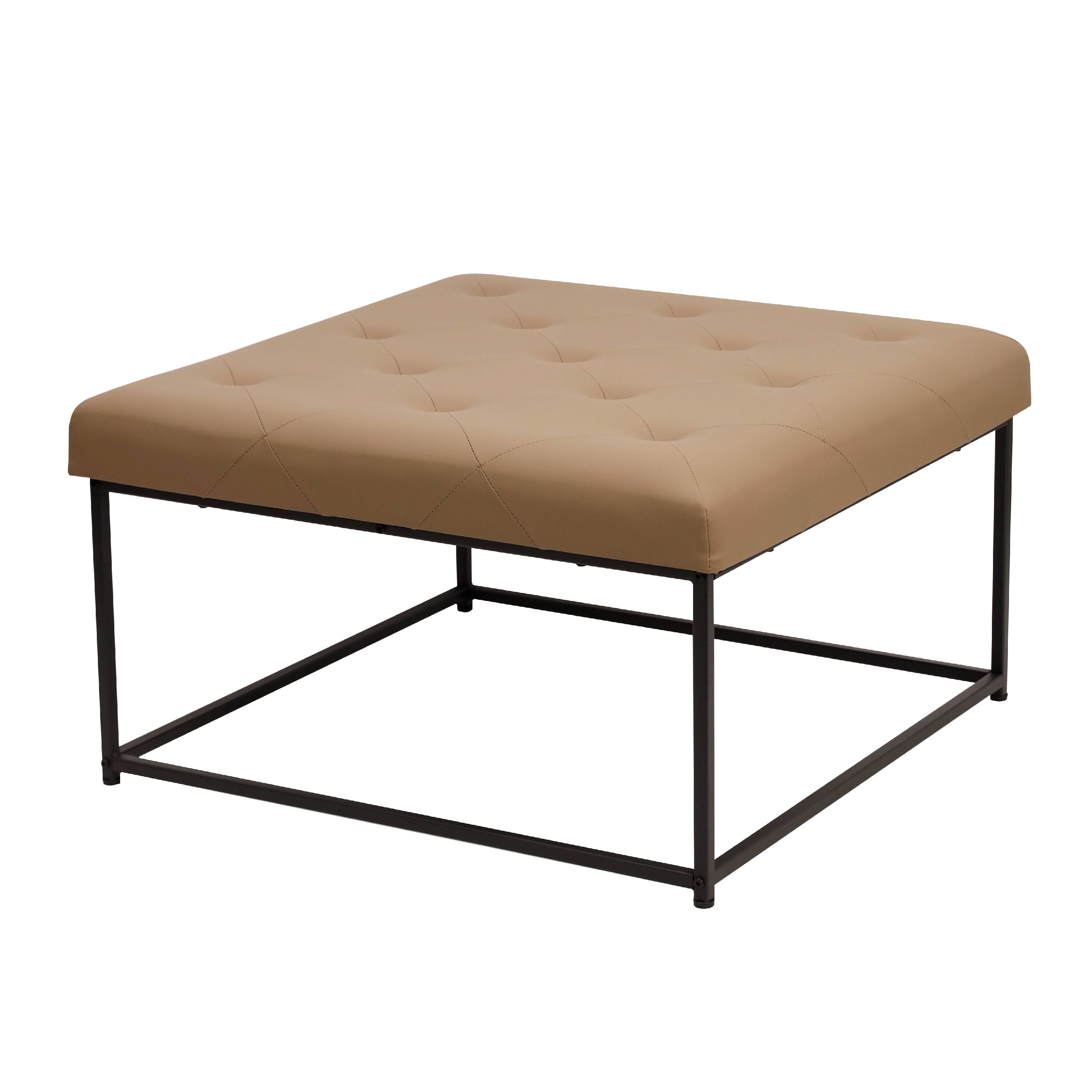 Alt View 1. Emma + Oliver - Aranda 30 in. Faux Leather Square Ottoman with Tufted Design and Sturdy Iron Frame - Light Brown.
