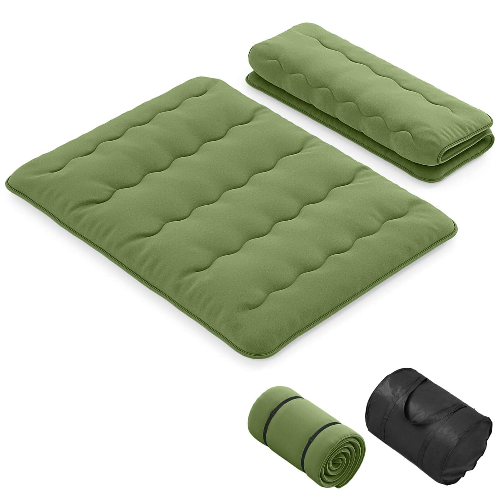 Costway - Queen Futon Mattress Japanese Floor Pad Washable Cover Carry Bag - Green