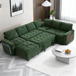 Dyonery - 102" 5 Seats Sectional Sleeper Sofa Bed with 2 in 1 Pull Out Bed, L Shape Convertible Couch with Storage Chaise - Green