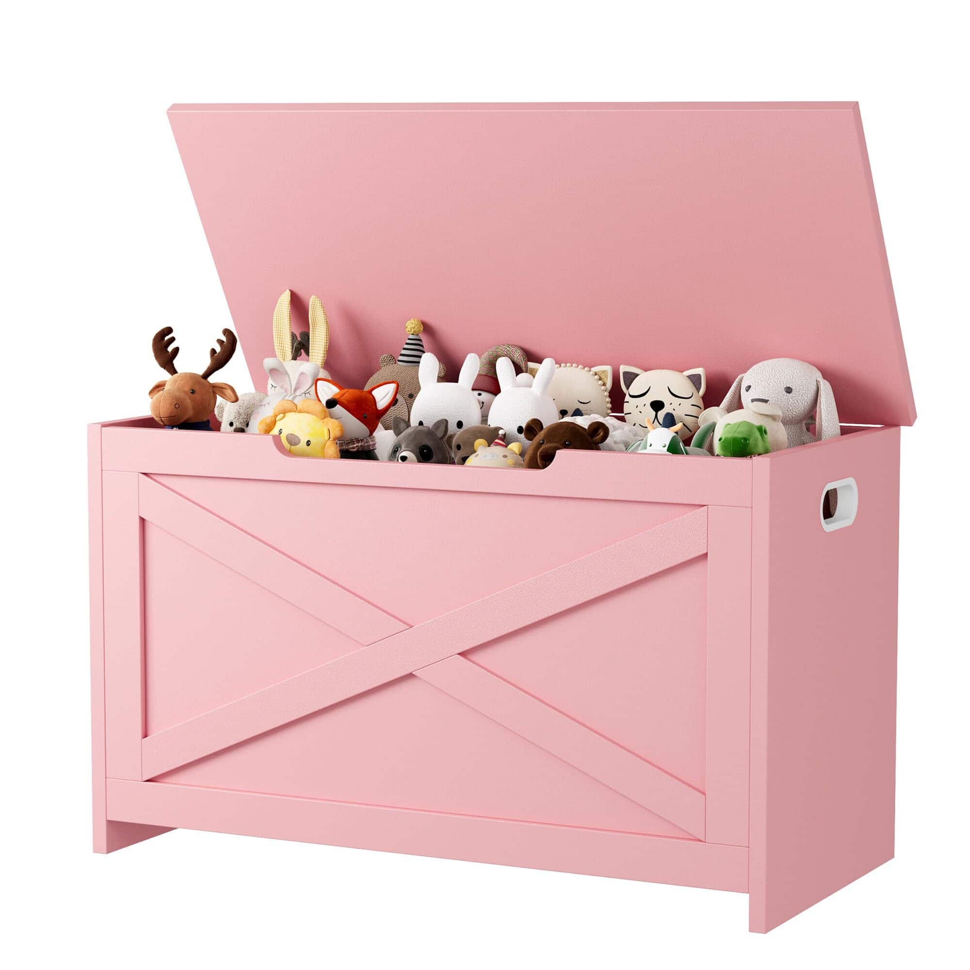 Acekool - 30 in Storage Chest, Wooden Storage Bench with Safety Hinge - Pink