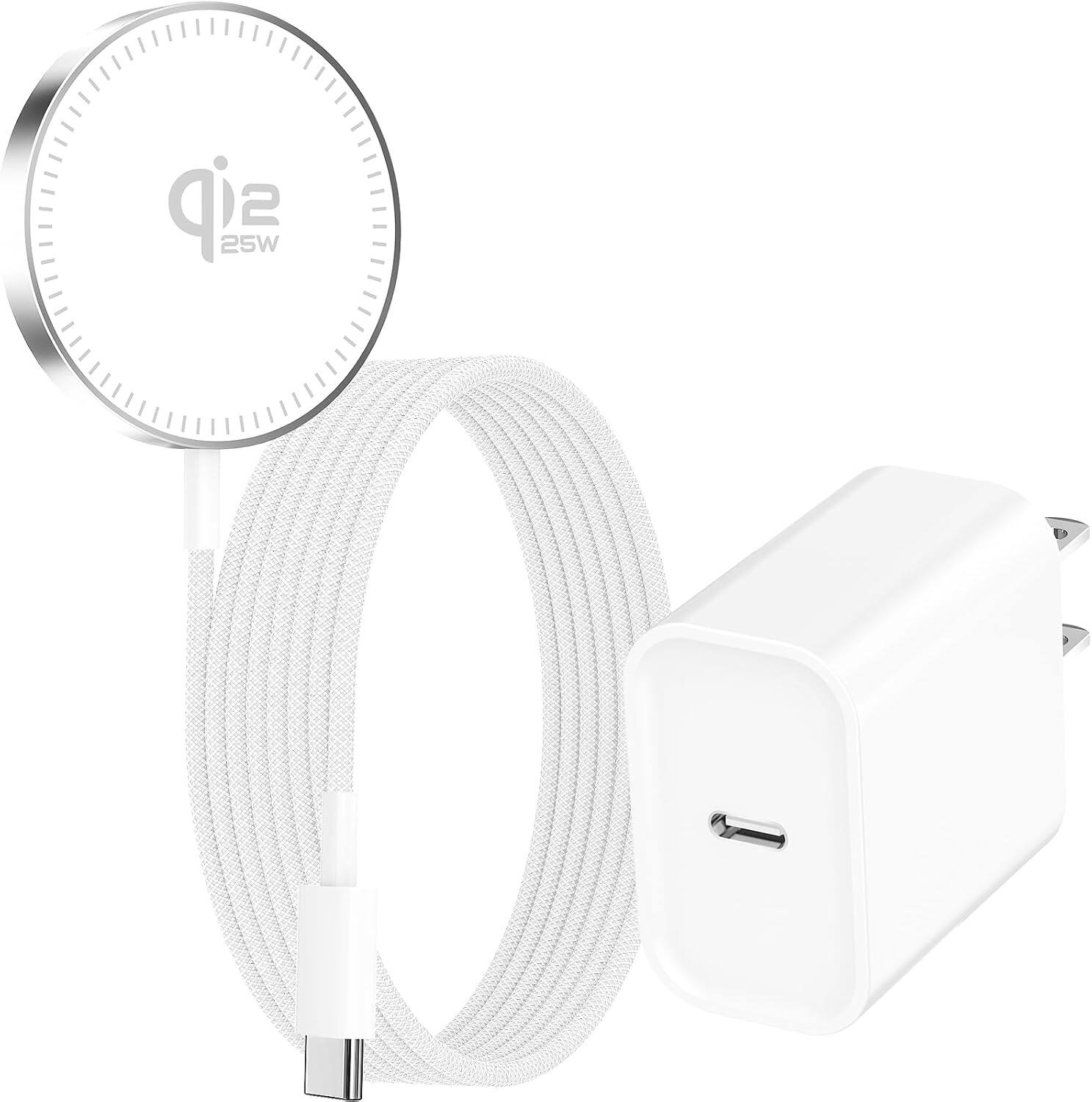 Front. Core Tech - 25W Magnetic Wireless Charger with 5 ft Cable and 20W USB-C Wall Adapter for iPhone 18/17/16/15 - Milky White.