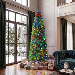 Costway - 7.5 FT Smart Pencil Christmas Tree with Remote & APP, 380 Pre-Lit RGB LED Lights - Green