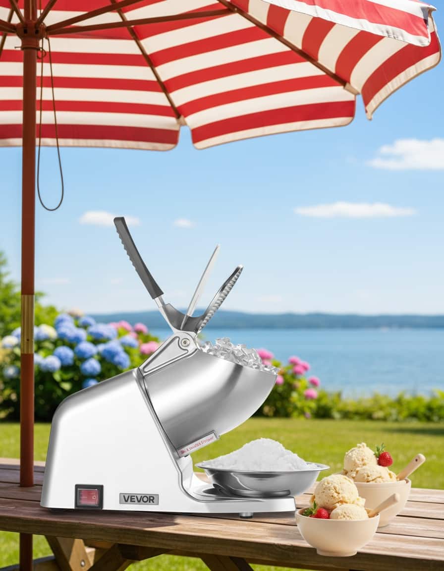 Forest'nSky - Commercial Ice Crusher - 286 lb/hr, 4-Blade 2000RPM, 300W Stainless Steel Shaved Ice Maker - Silver