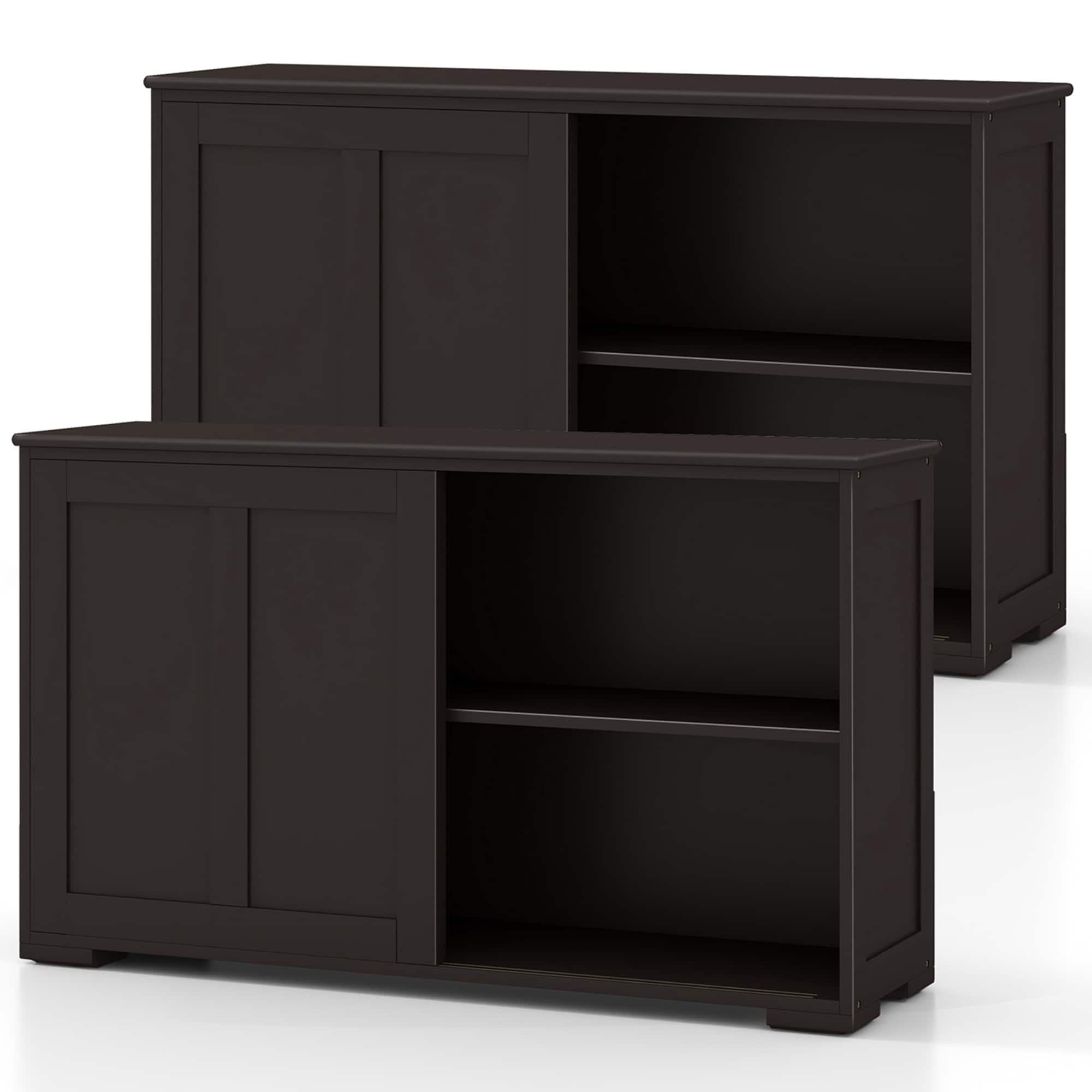 Costway - Stackable Buffet Sideboard Set of 2 with Sliding Doors & Adjustable Shelf - Brown