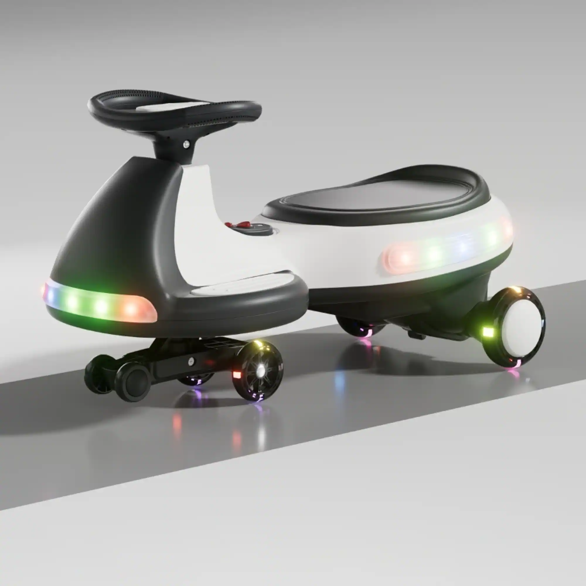 Alt View 2. ELEMENT ACE - Electric Ride-On Wiggle Car for Kids with LED Lights and Music, Suitable for Indoor Ages 3 and Up - White+Black.