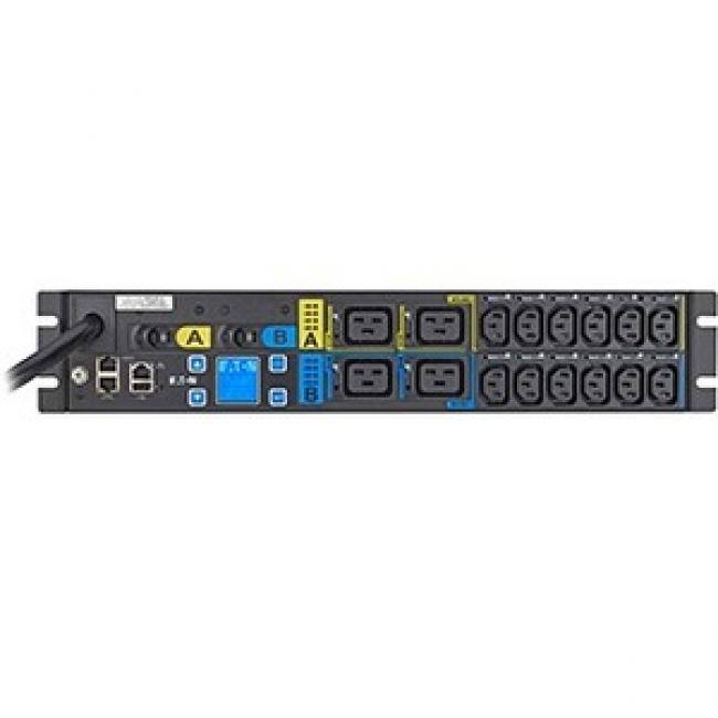 Front. Eaton - Eaton Managed rack PDU, 2U, L6-30P input, 5.76 kW max, 200-240V, 24A, 10 ft cord, Single-phase, Outlets: (12) C13, (4) - Black.