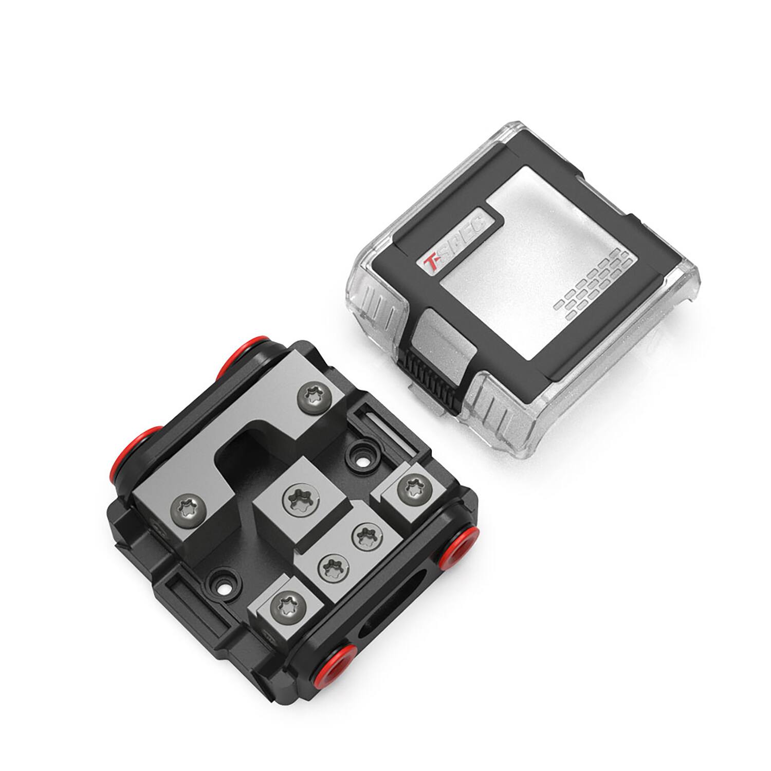 Front. T-Spec - v12 Series Mini-ANL 2-Position Compact Power and Ground Distribution Block VPNB2 - Black.