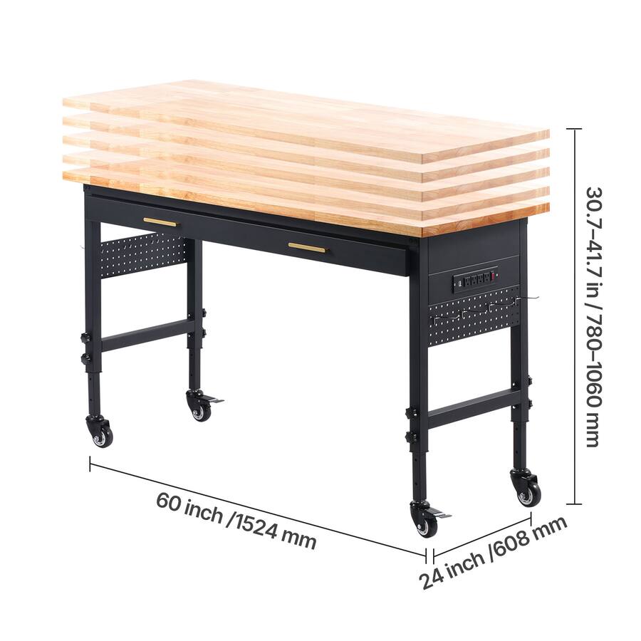 Workbench 60 Inches VEVOR 60 inch Adjustable Workbench, 1500 lbs Load Capacity, Garage ...