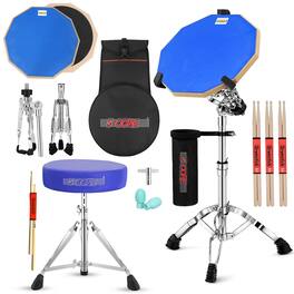 5 CORE - Drum Throne Adjustable Guitar Stool Padded Seat + Drum Practice Pad Snare Drumming Stand - Blue