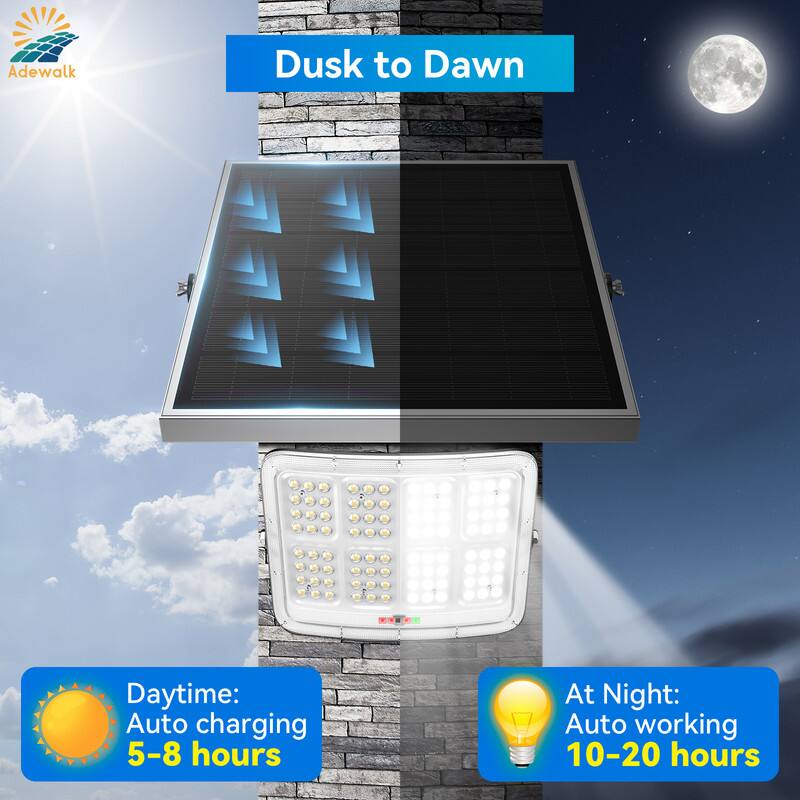 Adewalk Dusk to Dawn

Daytime: Auto charging 5-8 hours

At Night: Auto working 10-20 hours