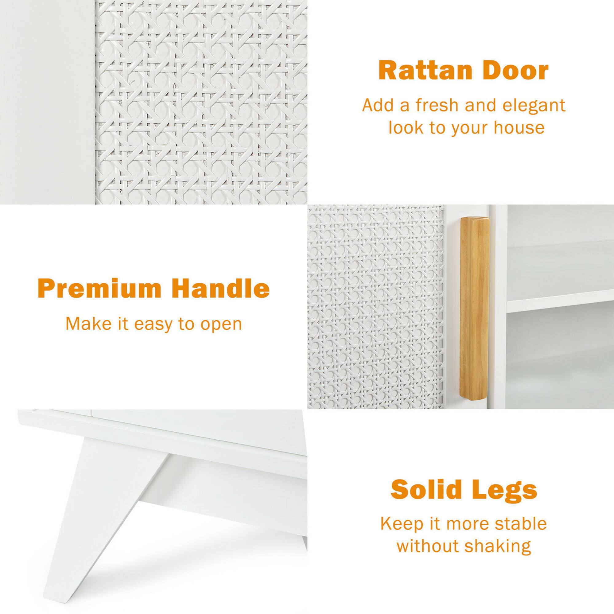 Group:

* Rattan Door: Add a fresh and elegant look to your house.
* Premium Handle: Make it easy to open.
* Solid Legs: Keep it more stable without shaking.