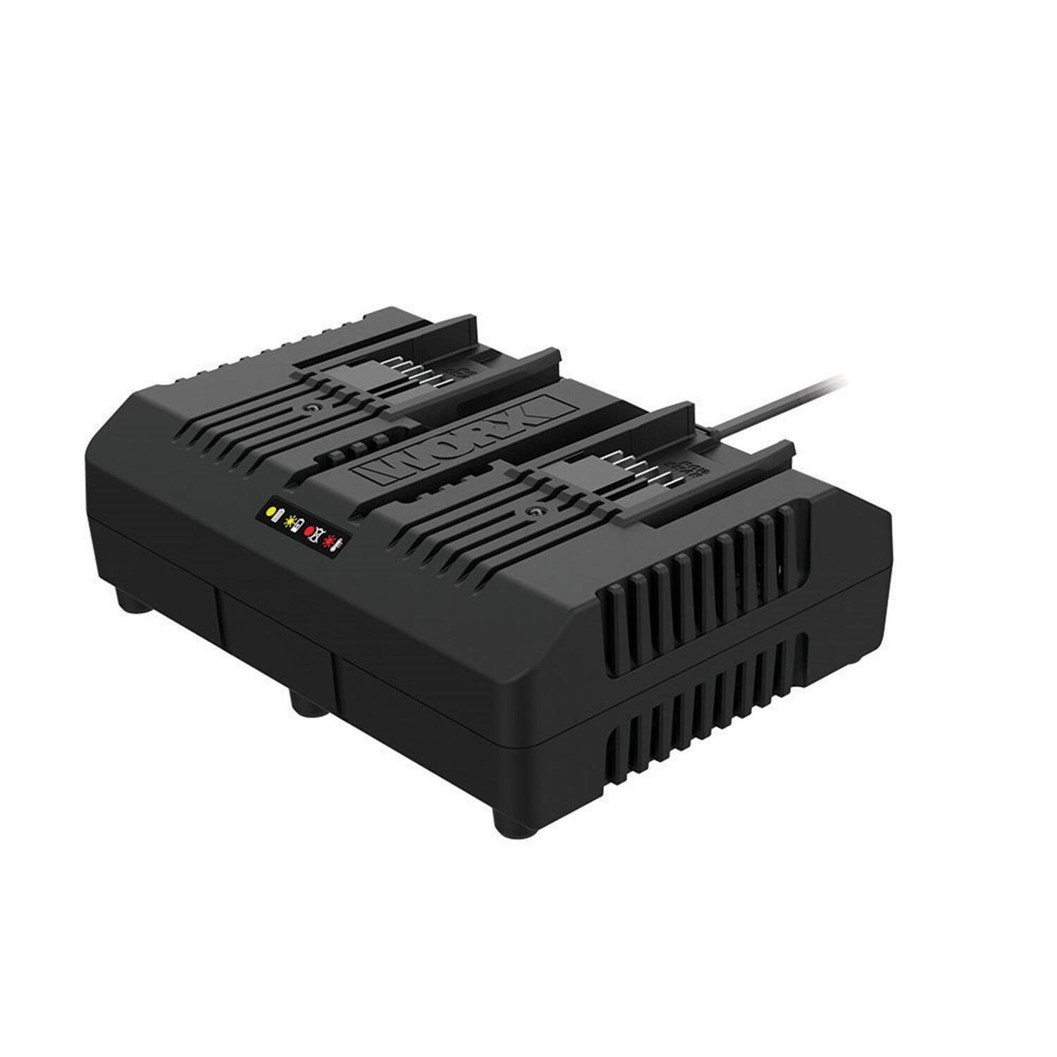 Front. WORX - 20V Power Share Li-ion 1-Hour Dual Port Quick Charger - Black.