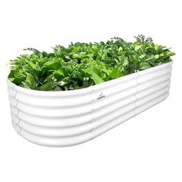 A Anleolife - Metal Oval Raised Garden Bed Planter Box for Planting Vegetables Flowers Herb (72 in. L x 24 in. W x 18 in. H) - White