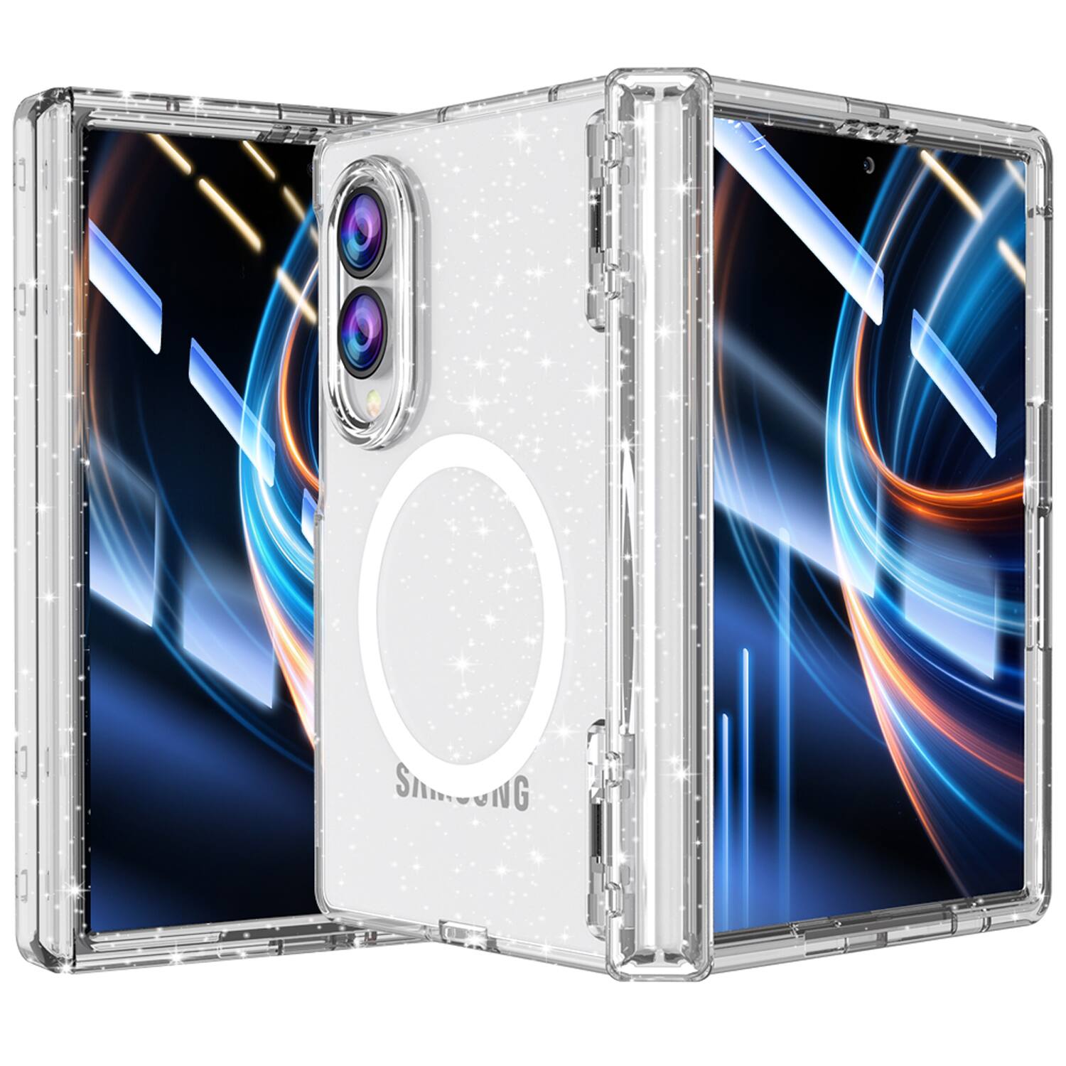 Alt View 3. Dteck - for Samsung Galaxy Z Fold8 Magnetic Clear Case with PET Screen Protector,Hinge Protection Shockproof Hard PC Cover - Glitter.