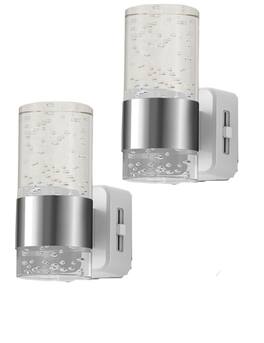 Jandcase - 2-Pack 1W Plug-in Night Light, 3000K Warm Glow, Bubble Acrylic Pillar, Up/Down Light, , US 3-Prong - Silver