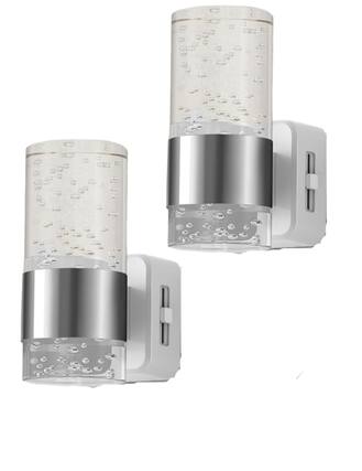 Front. Jandcase - JANDCASE 2-Pack 1W Plug-in Night Light, 3000K Warm Glow, Bubble Acrylic Pillar, Up/Down Light, , US 3-Prong - Silver.