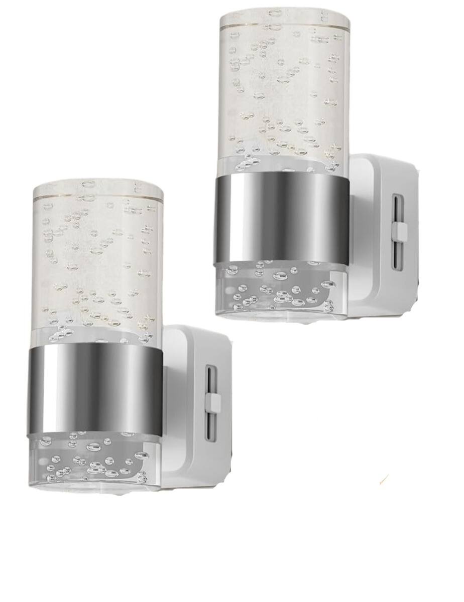 Front. Jandcase - JANDCASE 2-Pack 1W  Plug-in Night Light, 3000K Warm Glow, Bubble Acrylic Pillar, Up/Down Light, , US 3-Prong - Silver.