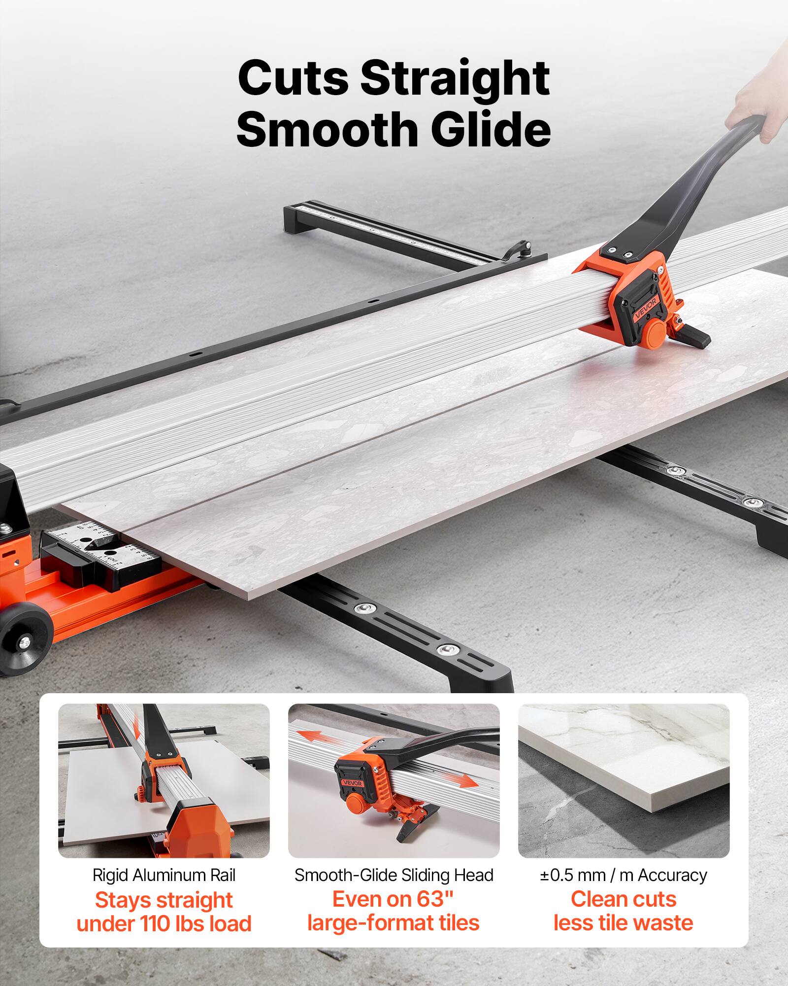 VEVOR 63 Inch Manual Tile Cutter, Upgraded Rail and Sliding Head ...