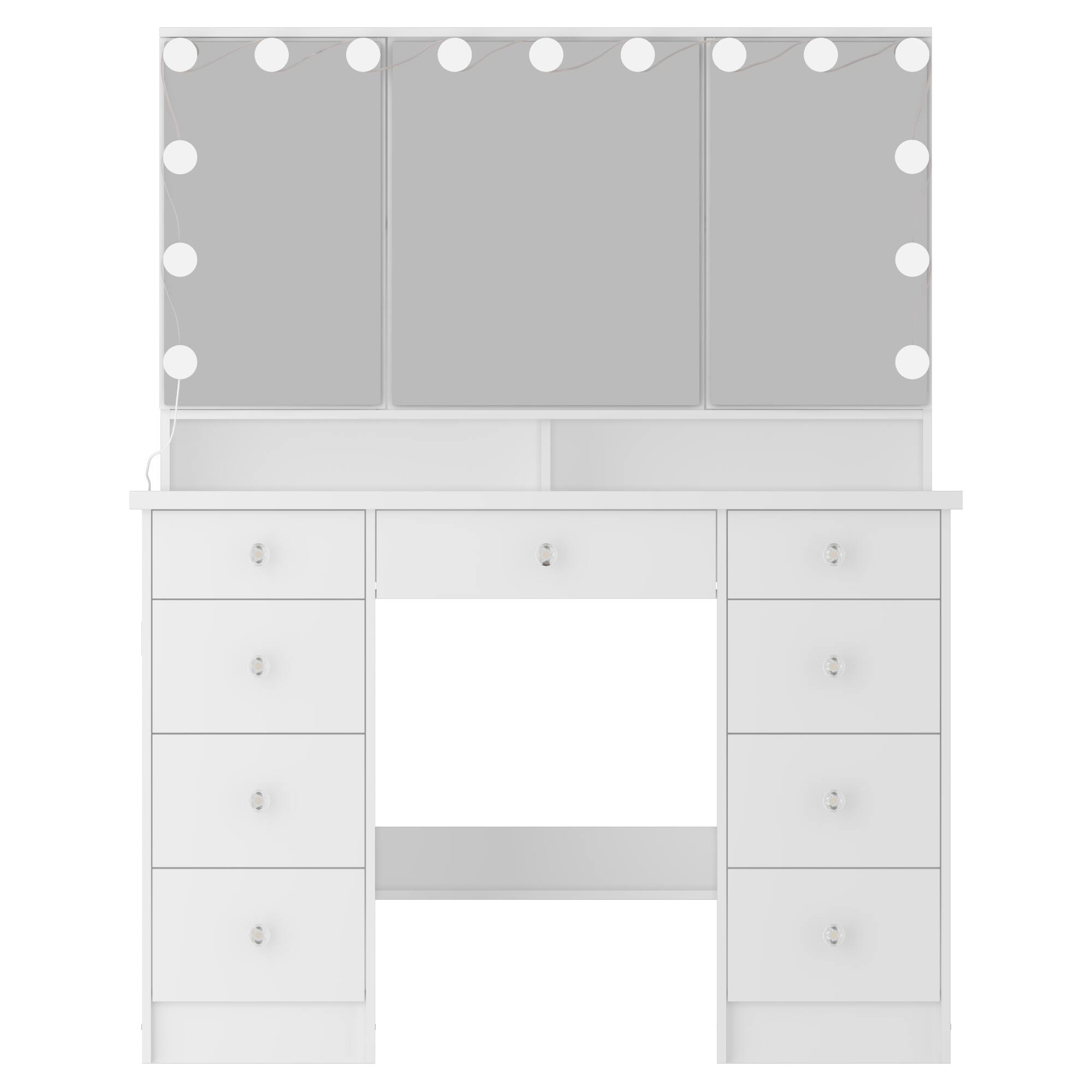 Famapy - Hollywood-Style Vanity Set w/Tri-Light Mirror & Storage 3-Color Dimmable Lights Space-Saving Makeup Desk - White