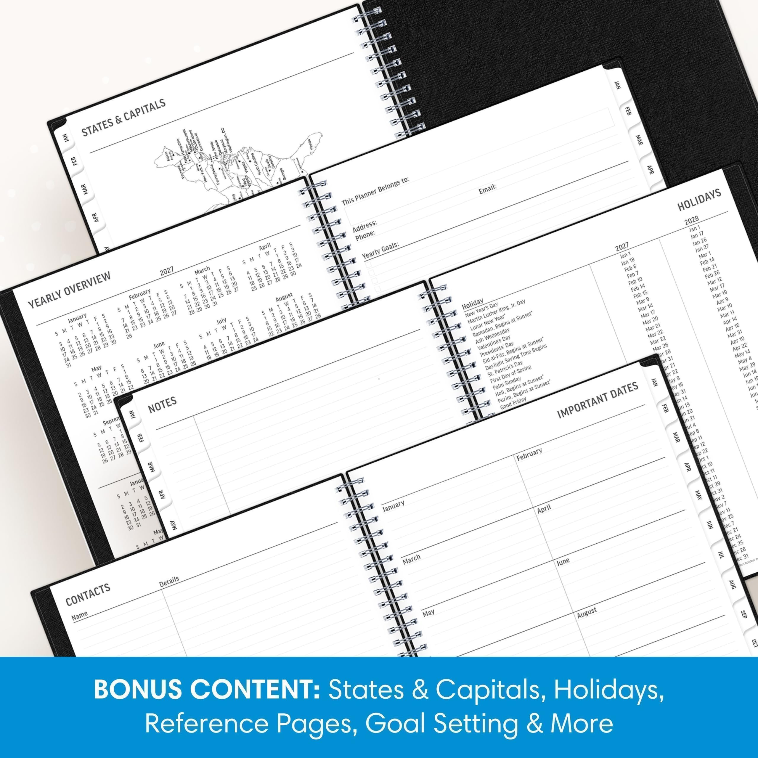 & CAPITALS KAN STATES FEB MAR APR 2027 March YEARLY OVERVIEW February 5 M January I M 5 $ 12 g $ NOTES MAR Janoa LOOK MAY Details CONTACTS Name

If 
#
20
to Planner Belongs This Address: Phone: Yearly Goals: January March
MM FEB MAR are Email: HOLIDAYS 2028 Art 2027 san Rb Feb  Feb Holiday Day it Day Mar New Year's Luther Kmg Martin New* Sunser' 20 Mar New if Lower Begies If Ramadan, Blednesday Day Mar Ash Valentine): Day Sunser" 22 & Begins Presidents Begins Time Ed Saving 25 Daylight Spring First Day Sunday Sunser" Begies at Sunser" NVI Art Aprim, Priday Begins DATES Good IMPORTANT FER MAR February MAY T 31 April YUN tune VOL auso August 130

BONUS CONTENT: States & Capitals, Holidays, Reference Pages, Goal Setting & More