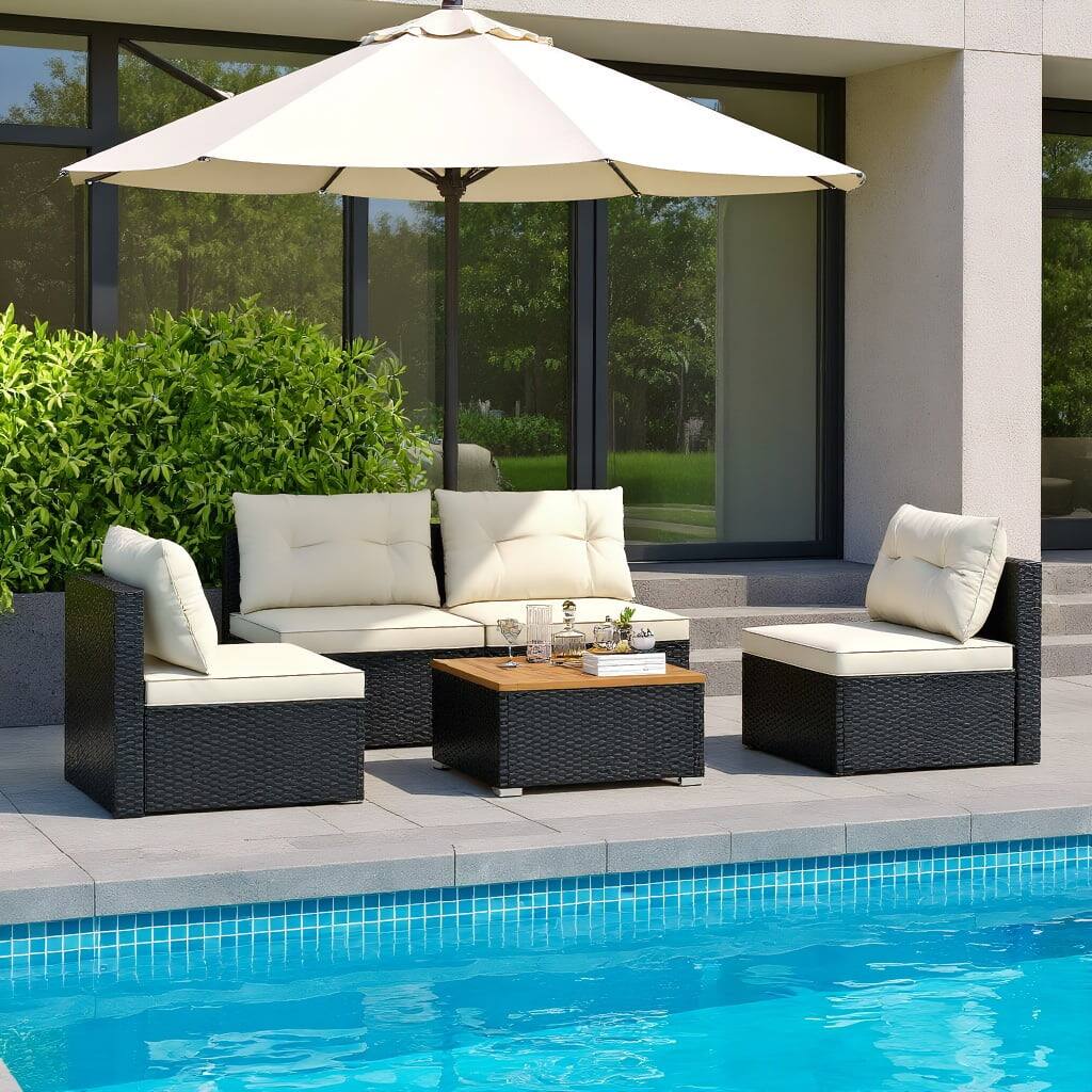 Front. Kadyn - 5 Piece Outdoor Furniture Set with Solid Tabletop and Soft Cushions Patio Seating Conversation Set Modern Patio Sofa - Off White.