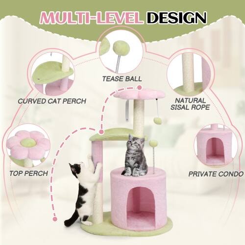 MULTI-LEVEL DESIGN  
TEASE BALL  
CURVED CAT PERCH  
NATURAL SISAL ROPE  
TOP PERCH  
PRIVATE CONDO