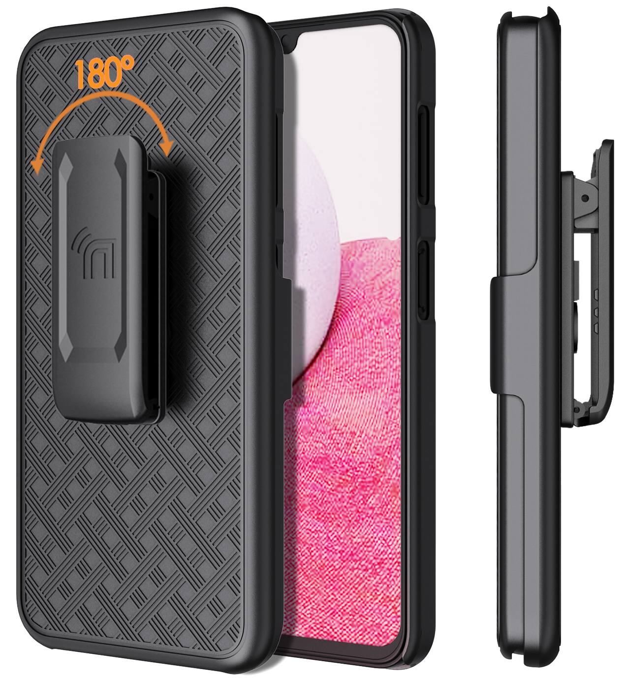 Alt View 5. Nakedcellphone - Case with Stand and Belt Clip Holster for Samsung Galaxy A14 5G - Black.