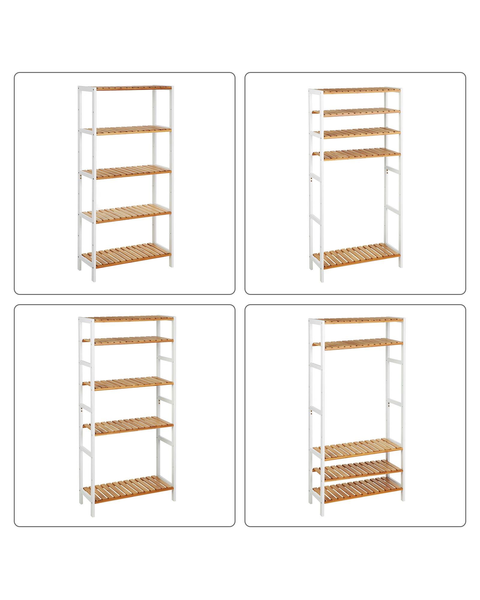 Alt View 4. Songmics Home - Bamboo Storage Shelf, 5-Tier Shelving Unit, Multifunctional, in the Entryway, Balcony, 10.2 x 23.6 x 51.2 Inches - White and Natural.