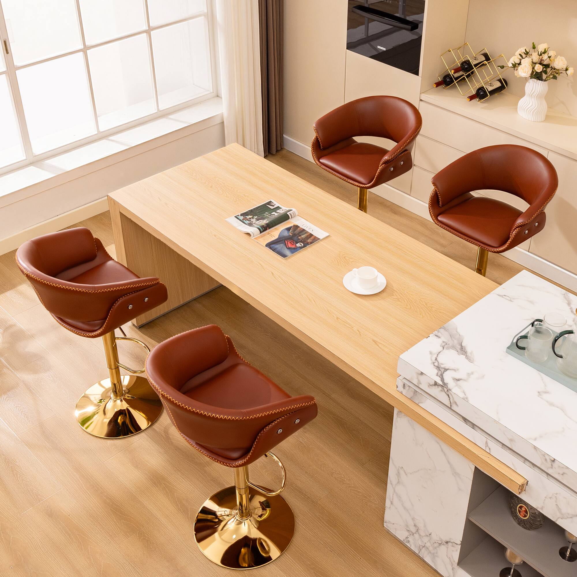 Alt View 10. KERDOM - Adjustable Height Bar Chair 1pc, High Dinning Chair PU Leather Swivel Barstool, Airlift Tall Counter Height for Kitchen - Red.