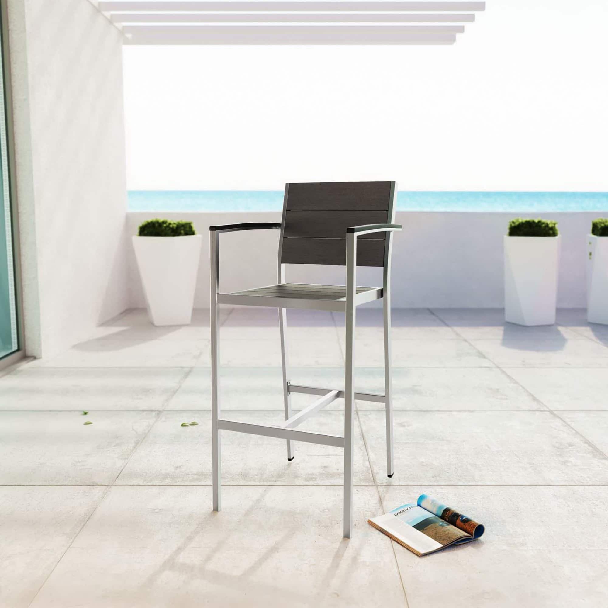 Shore Outdoor Patio Aluminum Bar Stool by Modway - Silver Gray