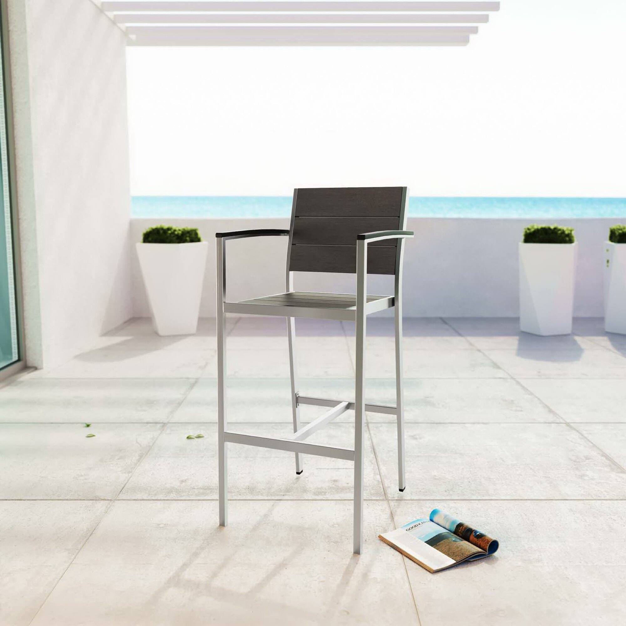 Front. Modway - Shore Outdoor Patio Aluminum Bar Stool by Modway - Silver Gray.