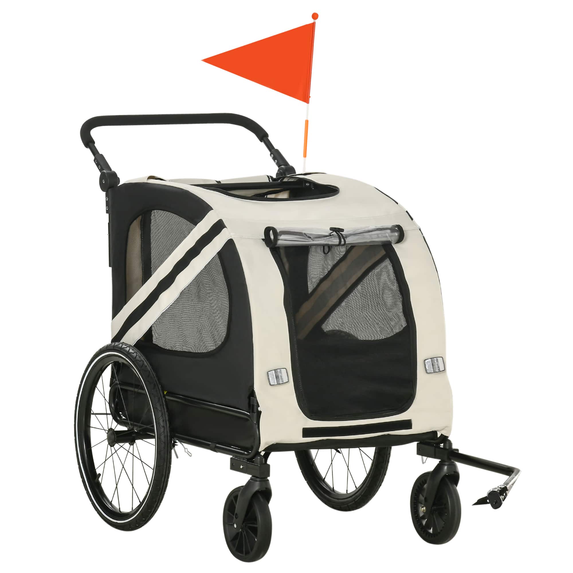 Siljoy - White 2‑in‑1 Pet Bike Trailer & Stroller Sidecar for Small Dogs, Weather‑Resistant with Red Safety Flag