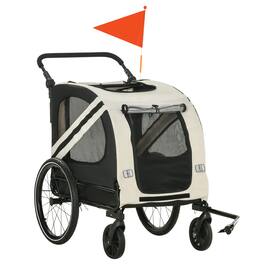 Siljoy - White 2‑in‑1 Pet Bike Trailer & Stroller Sidecar for Small Dogs, Weather‑Resistant with Red Safety Flag