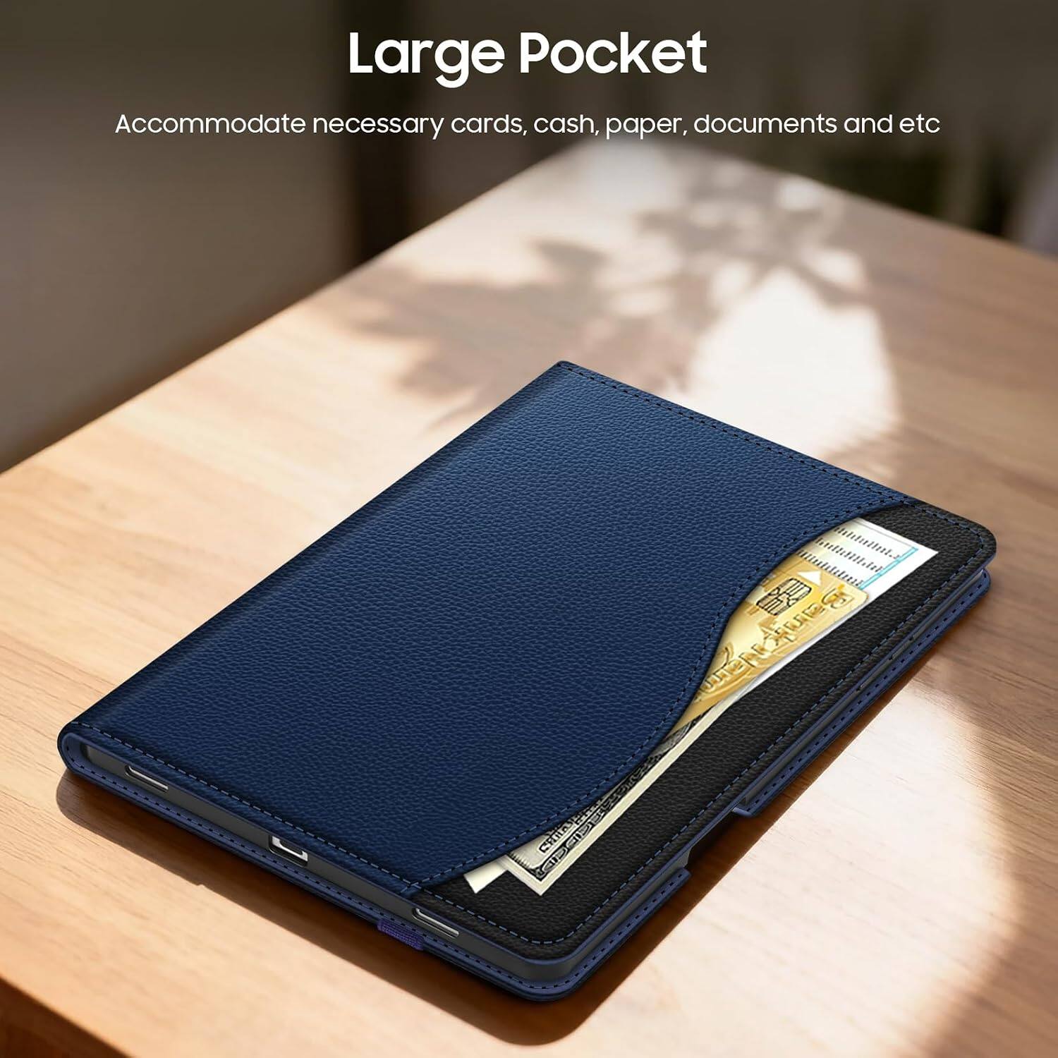 Large Pocket  
Accommodate necessary cards, cash, paper, documents and etc